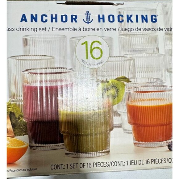 Anchor Hocking 16-Piece Stackable Drinkware Set Tumblers Cups - Picture 4 of 4